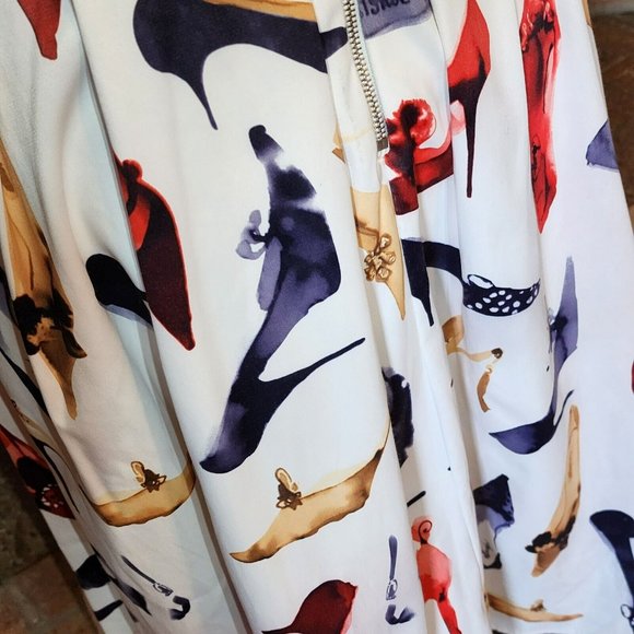 Depri White Swing Skirt Multicolor High Heel Print Size S - Picture 4 of 6